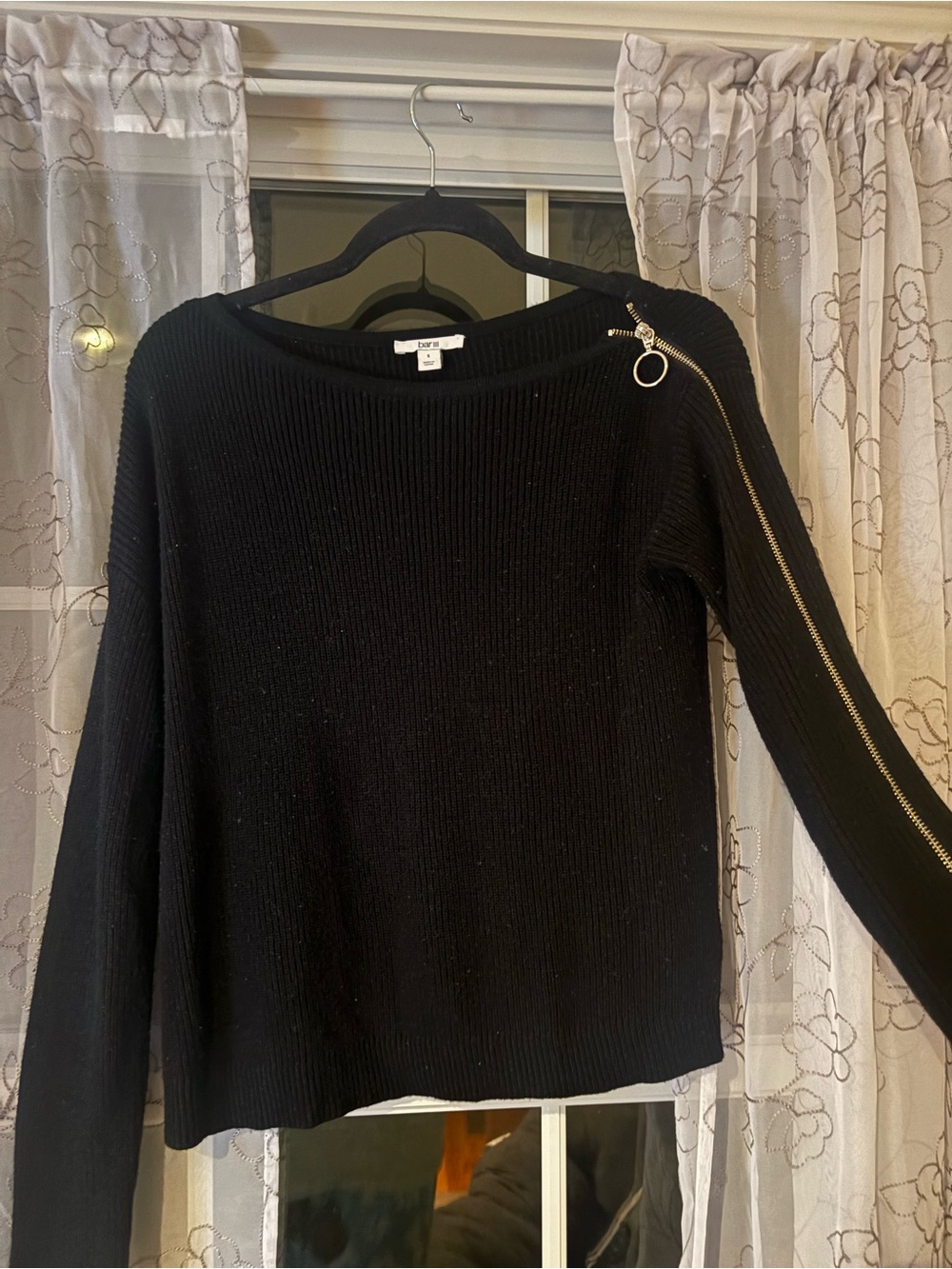 Bershka Black Ribbed Knit Sweater with Shoulder Zip